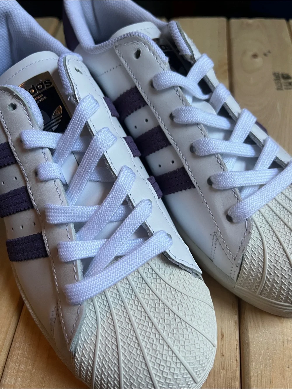 adidas White Sneakers with Purple Three-Stripes